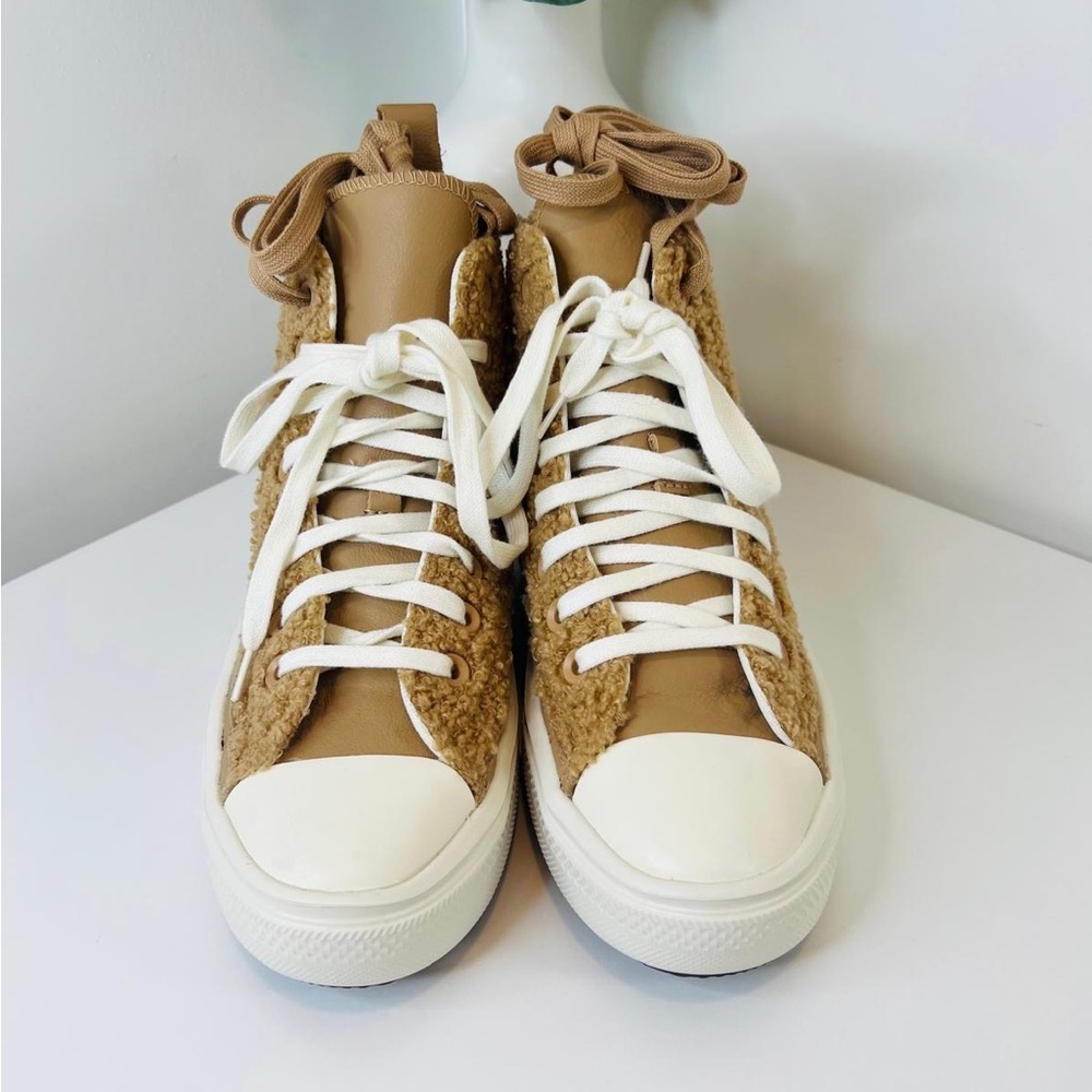 Tan and White High-Top Sneakers
